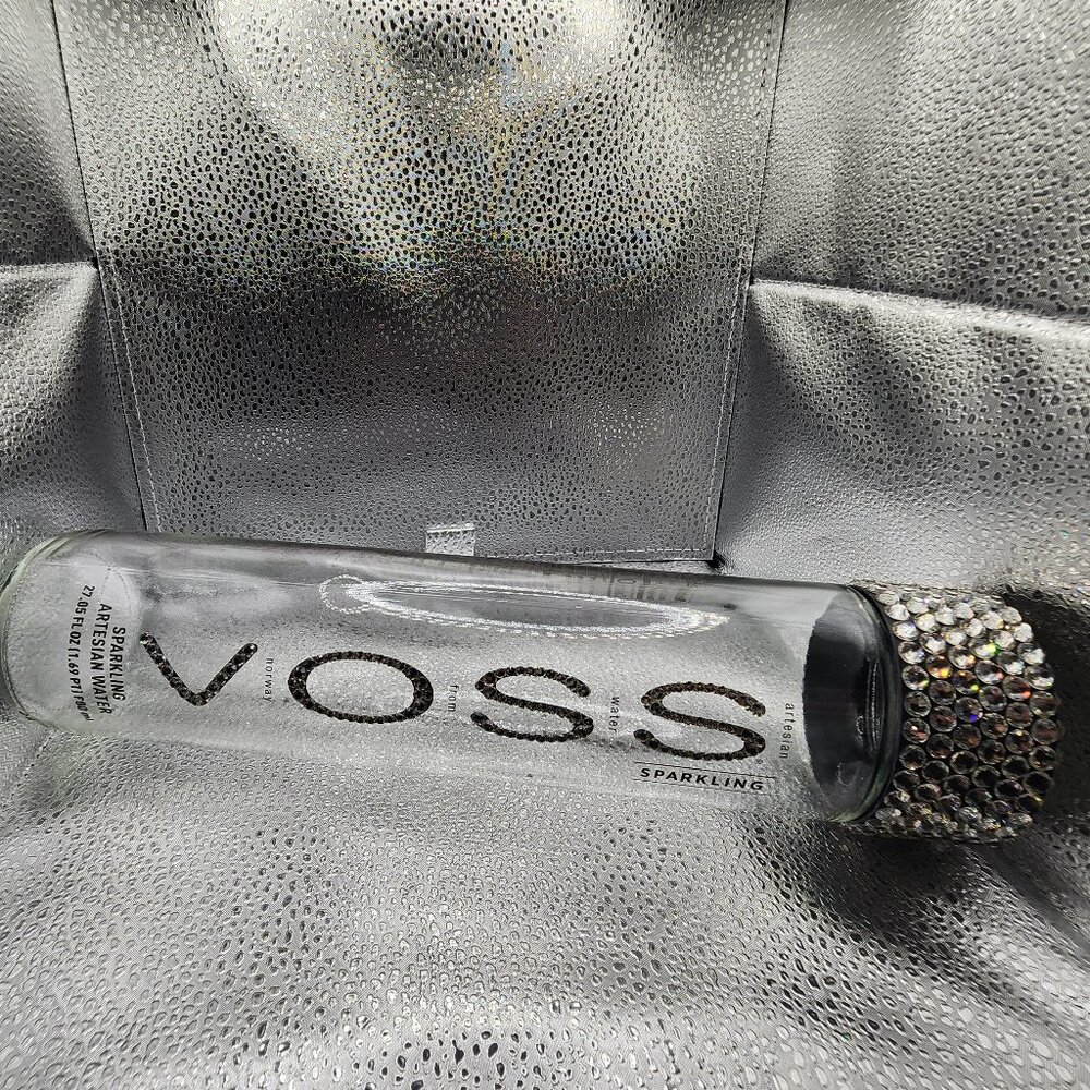 One-of-a-kind Authentic Voss Glass Bottle blinged out Zodiac crystals Blin